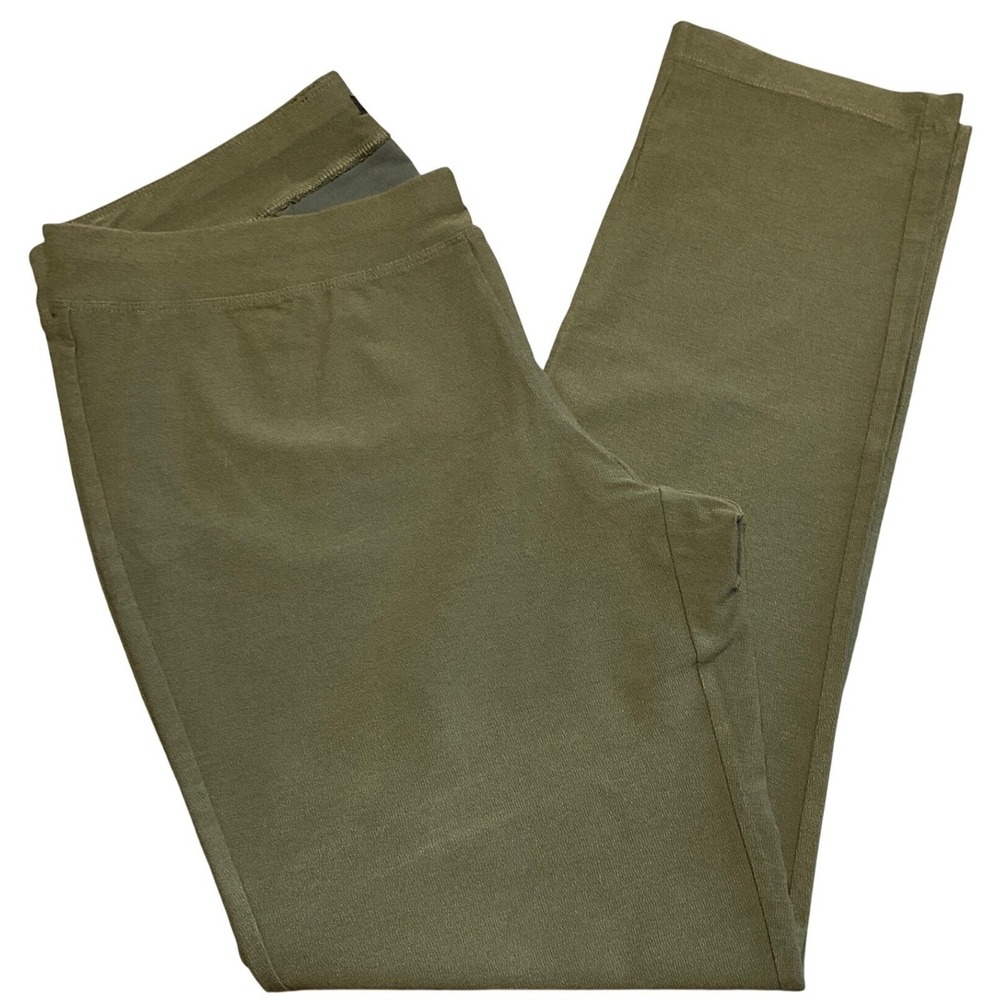 Eileen Fisher Leggings Womens SP Olive Green Stretch Crepe Slim Pull On Pants